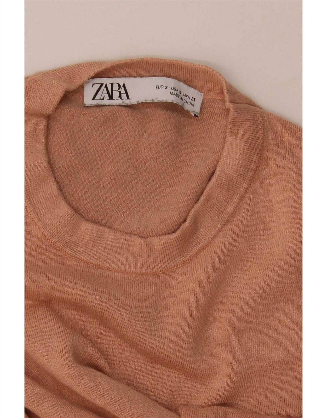 Suéter feminino Zara com gola redonda, Reino Unido 8, pequeno, marrom