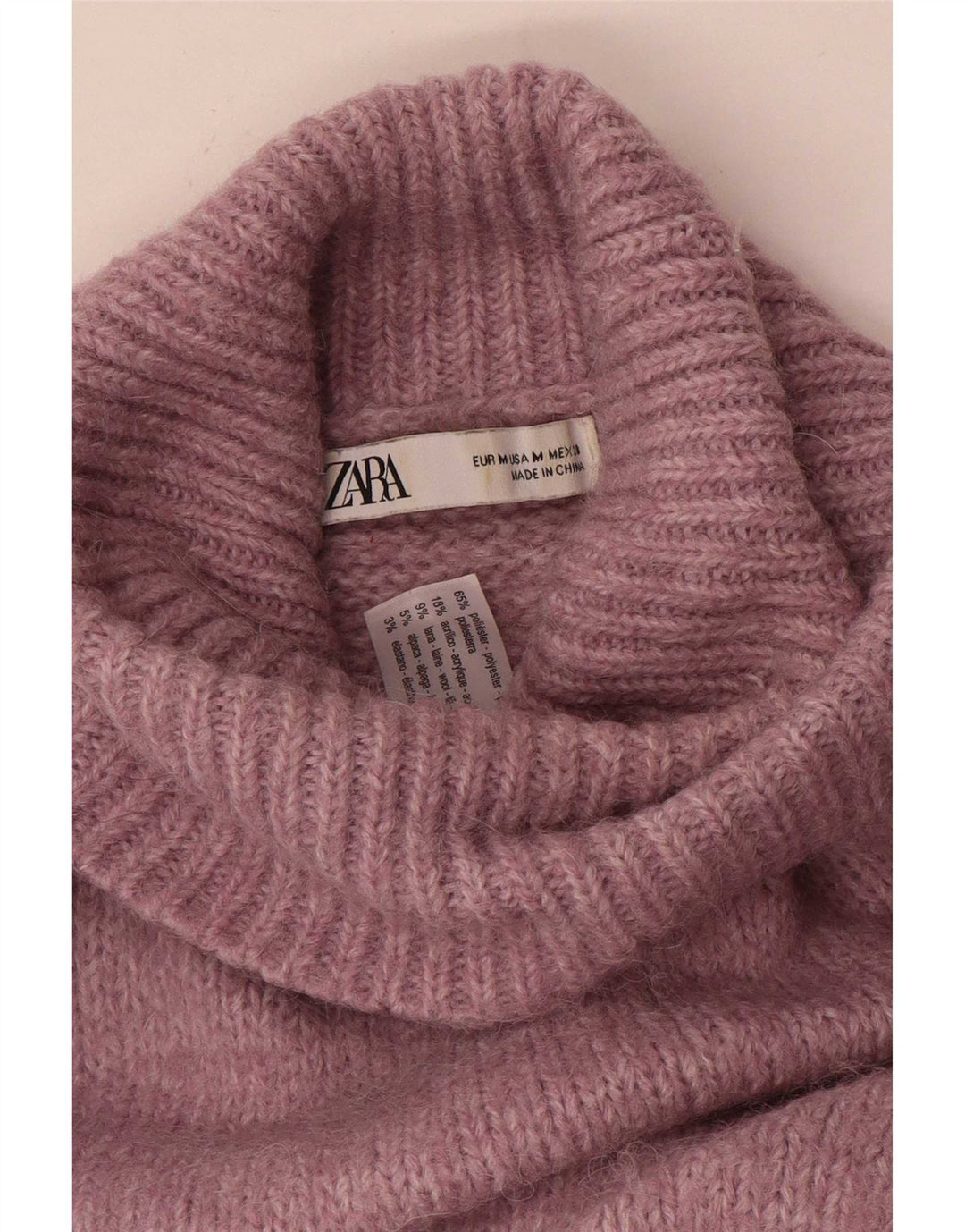 Zara Suéter feminino oversized com gola redonda Reino Unido 14 poliéster rosa médio