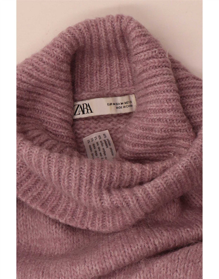 Zara Suéter feminino oversized com gola redonda Reino Unido 14 poliéster rosa médio