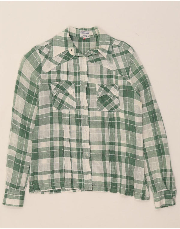 Camisa feminina vintage Reino Unido 14 algodão xadrez verde médio