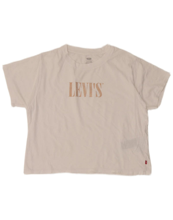 Camiseta feminina Levi's Oversized Graphic UK 10 pequena algodão branco