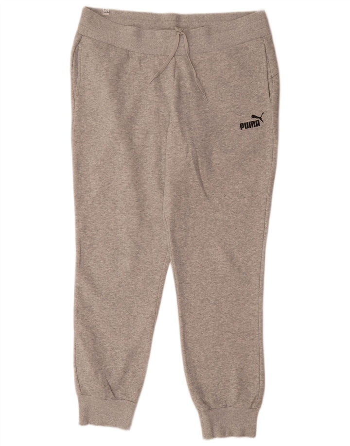 Calça esportiva feminina Puma Joggers UK 16 grande poliéster manchado cinza
