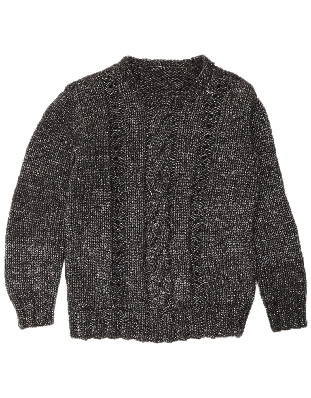 Suéter feminino vintage com gola redonda UK 16 grande cinza