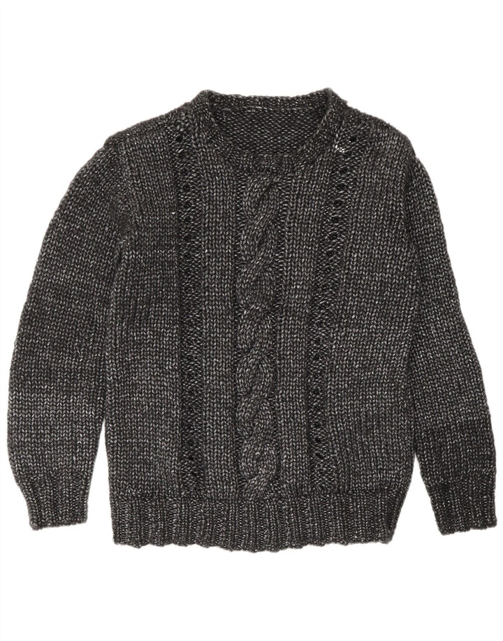 Suéter feminino vintage com gola redonda UK 16 grande cinza