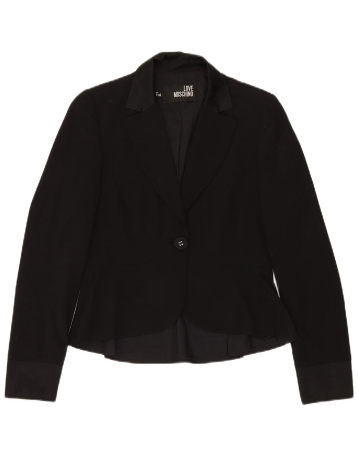 Jaqueta blazer feminina MOSCHINO com 1 botão Reino Unido 8 pequena lã virgem preta