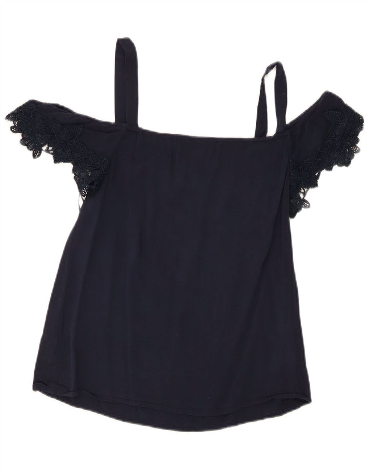 Top feminino Oasis com ombro de fora, UK 8, pequeno, azul marinho, viscose