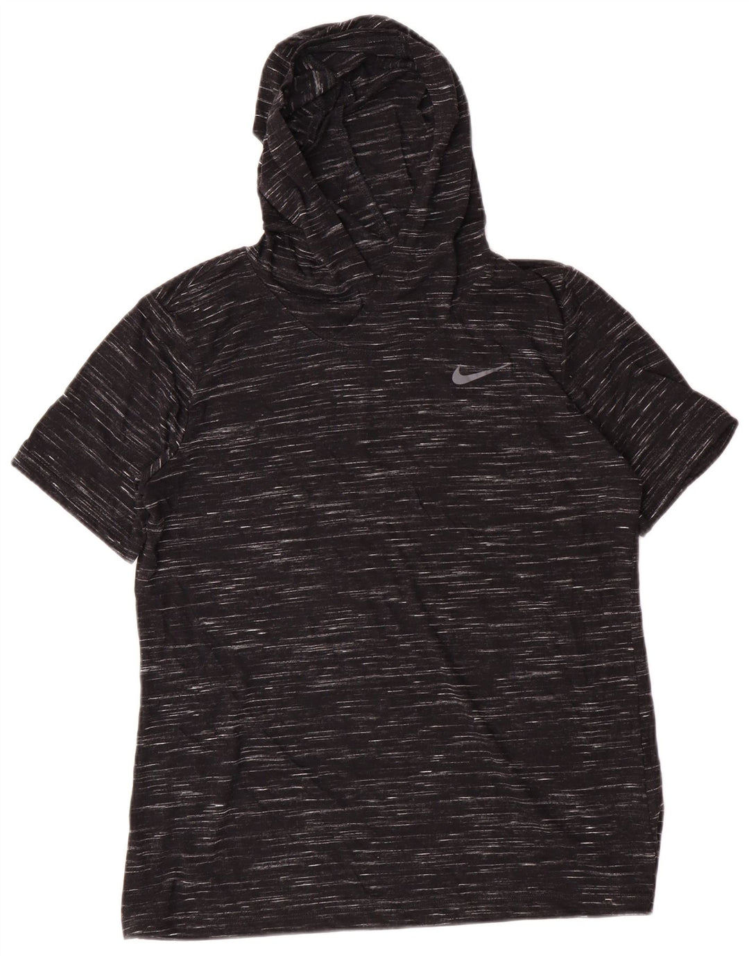 Camiseta feminina com capuz Nike UK 14 poliéster manchado preto médio