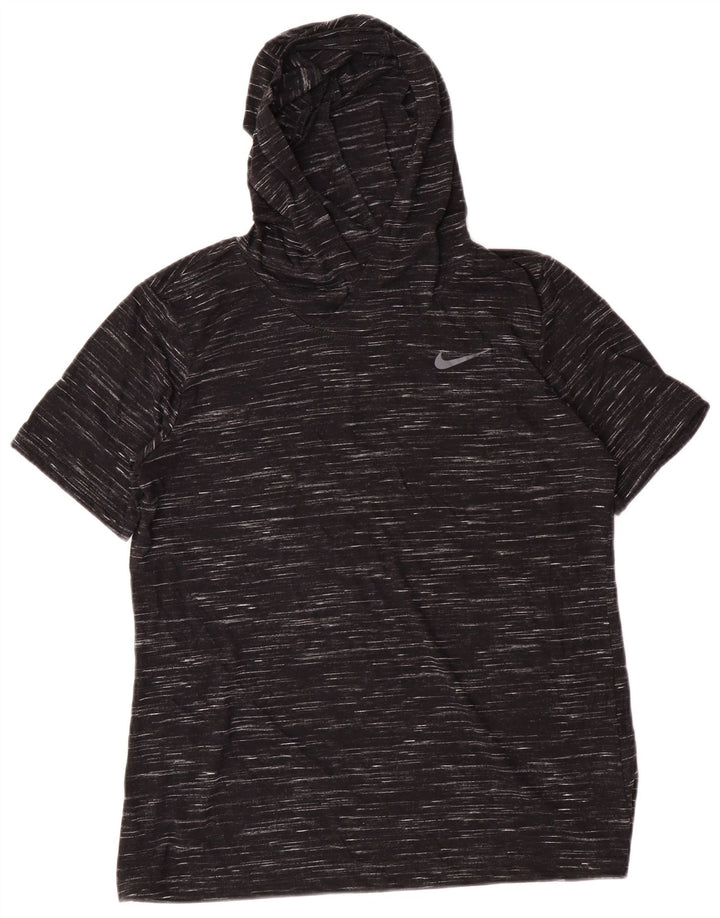 Camiseta feminina com capuz Nike UK 14 poliéster manchado preto médio
