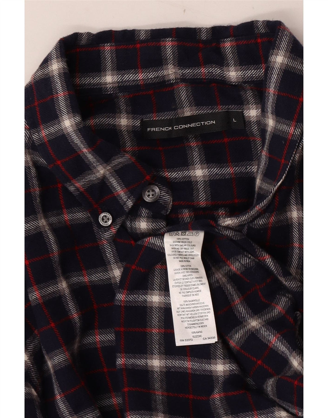 Camisa masculina de flanela French Connection grande algodão xadrez azul marinho