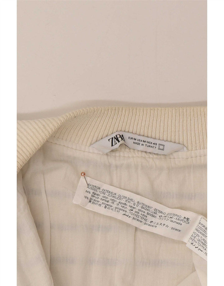 Suéter cardigã masculino Zara de algodão listrado branco médio