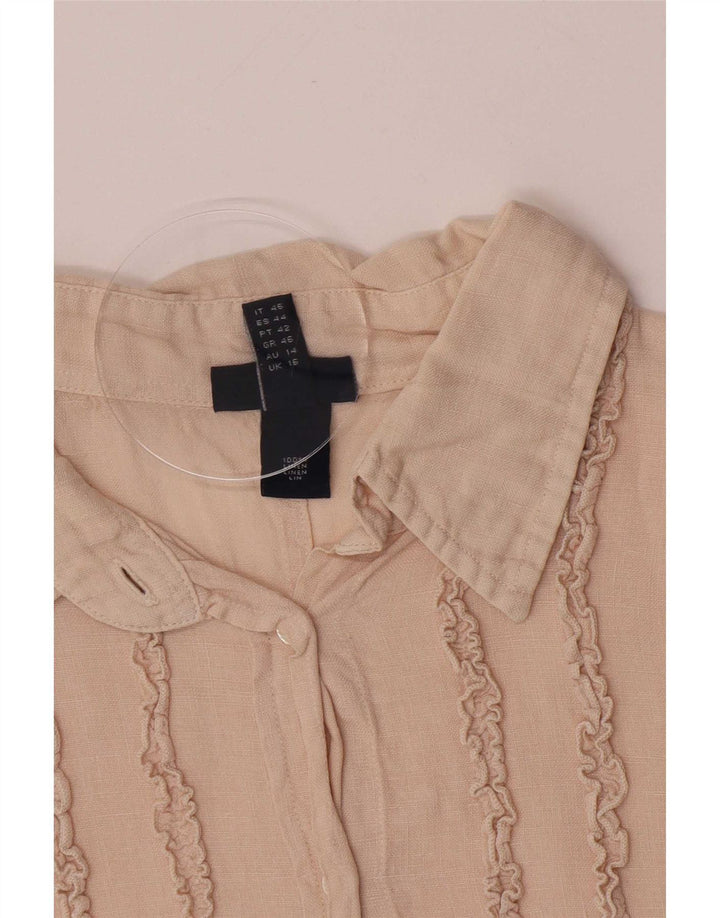 Camisa feminina Gant com babados na frente Reino Unido 16 grande linho bege