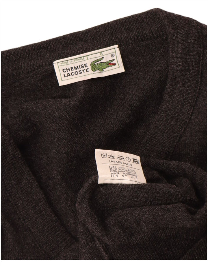 Suéter masculino Lacoste com decote em V tamanho 6 XL cinza lã nova