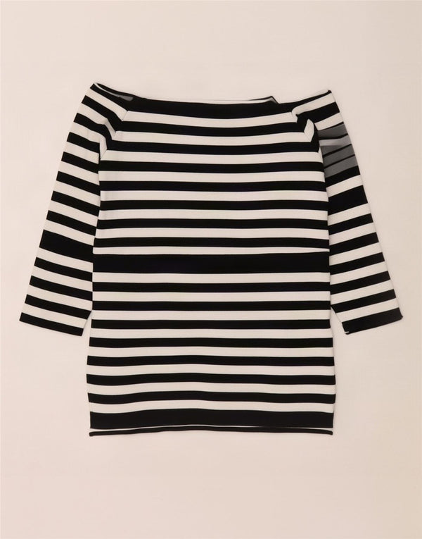 Zara Top feminino com manga 3/4 sem ombro Reino Unido 10 Viscose listrada preta pequena