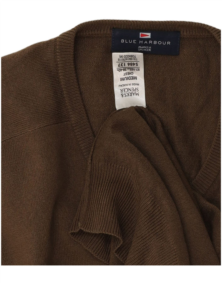 Suéter masculino Marks & Spencer Blue Harbor com decote em V marrom médio