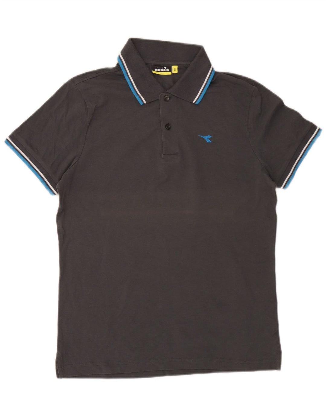 Camisa polo masculina Diadora pequena cinza listrada de algodão