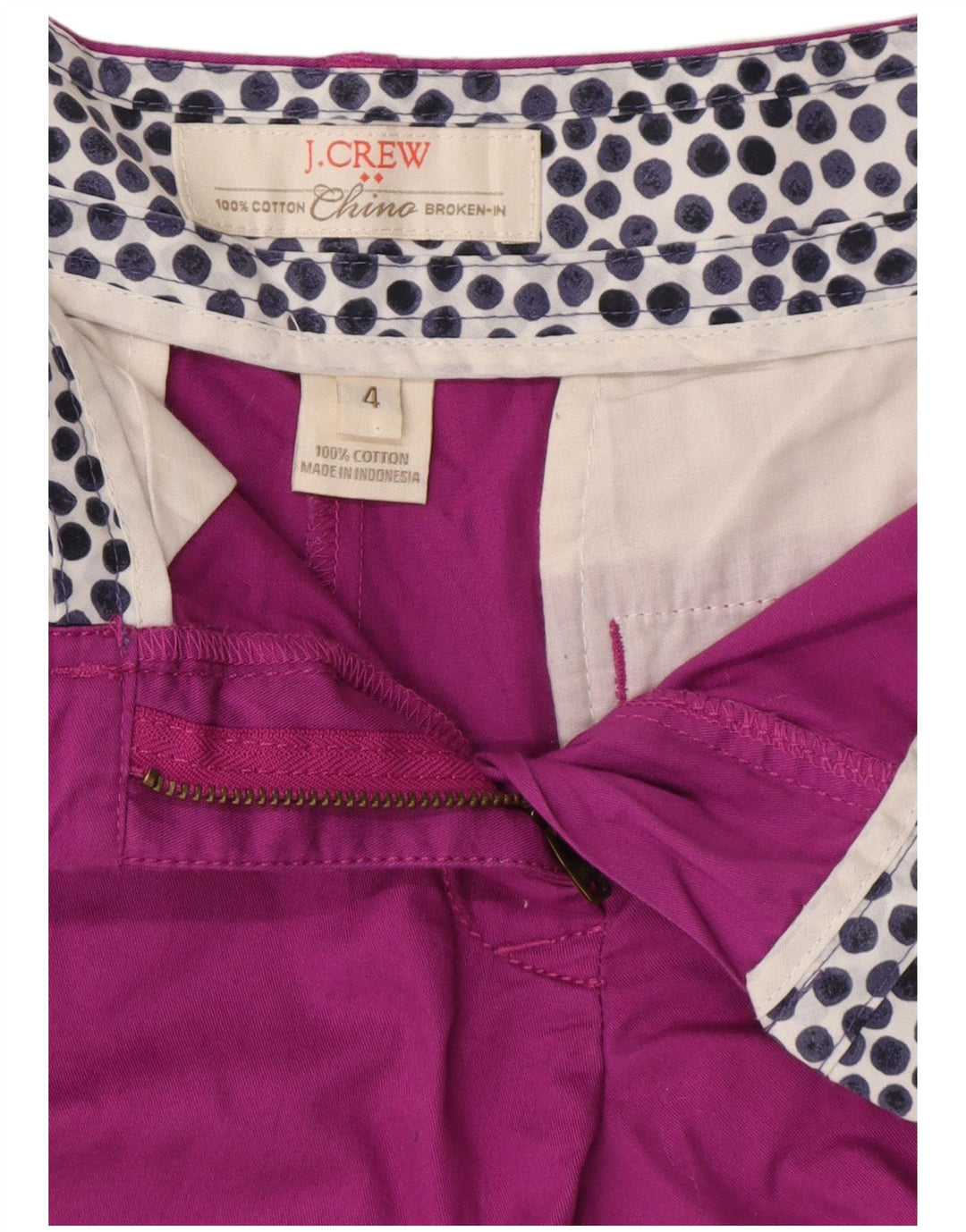 J. CREW Shorts Chino feminino US 4 pequeno W30 algodão roxo
