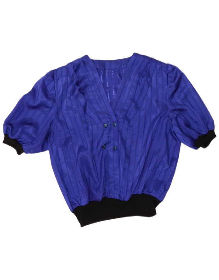 Blusa feminina vintage UK 16 grande bloco colorido azul