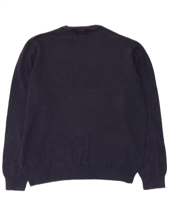 Suéter masculino Marks & Spencer com gola redonda, algodão azul marinho médio