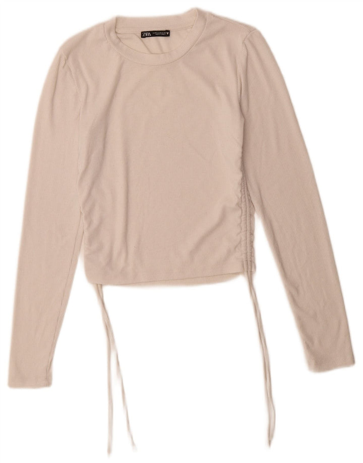 Zara Womens Crop Top Manga Longa Reino Unido 14 Médio Branco