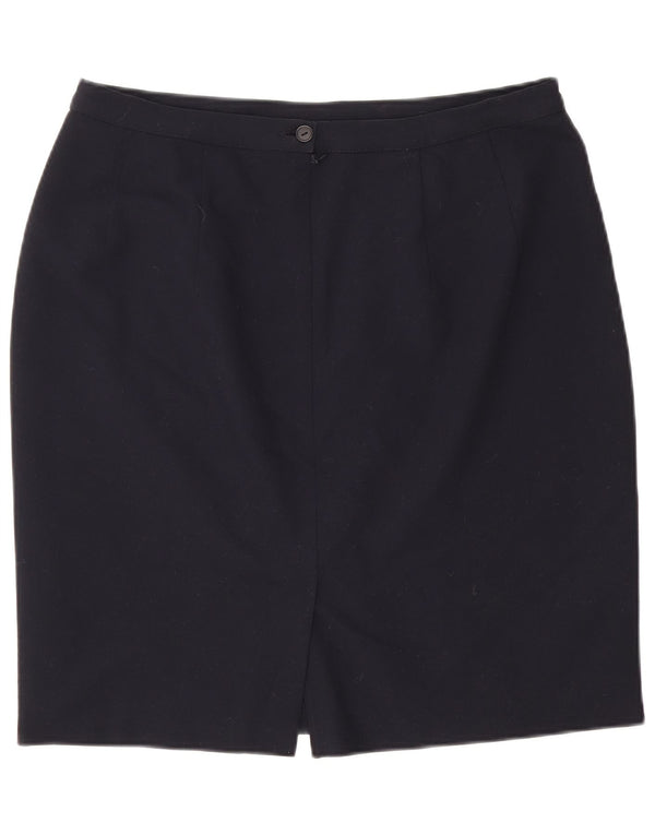 Saia lápis feminina de cintura alta Marks & Spencer UK 18 XL W32 azul marinho