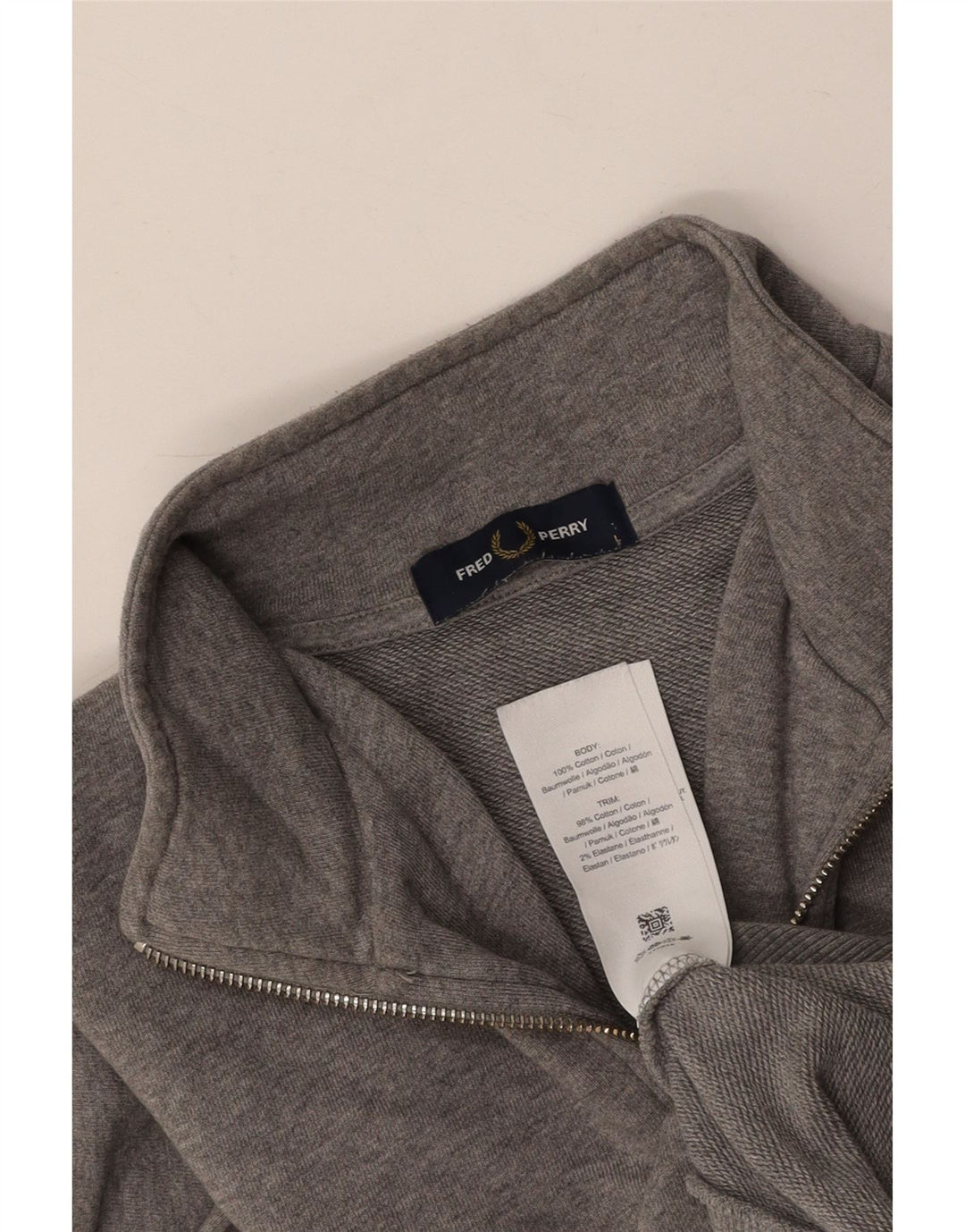 FRED PERRY moletom masculino com zíper e gola alta de algodão cinza