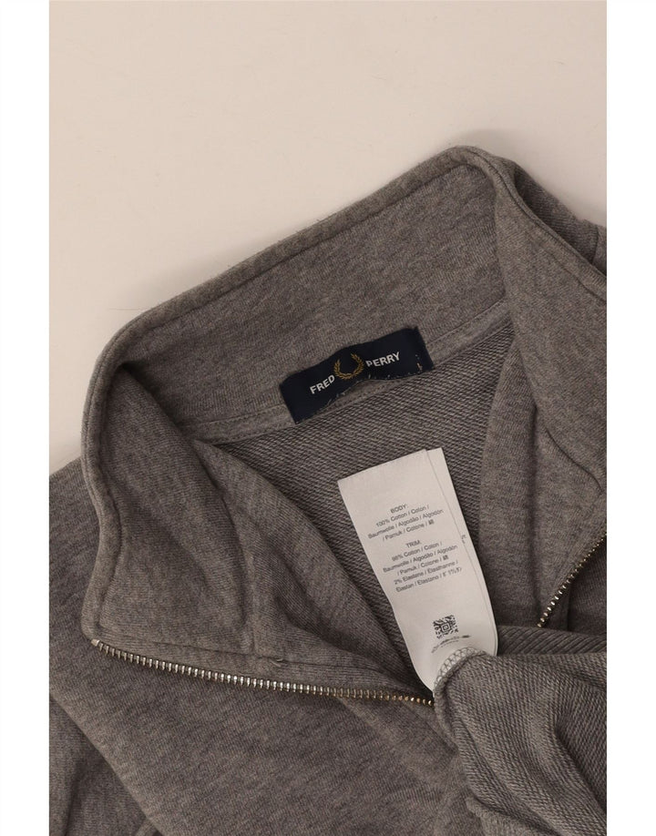 FRED PERRY moletom masculino com zíper e gola alta de algodão cinza