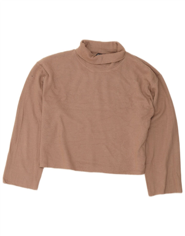 Zara Womens Crop Oversized Top Manga Longa Reino Unido 14 Algodão Bege Médio