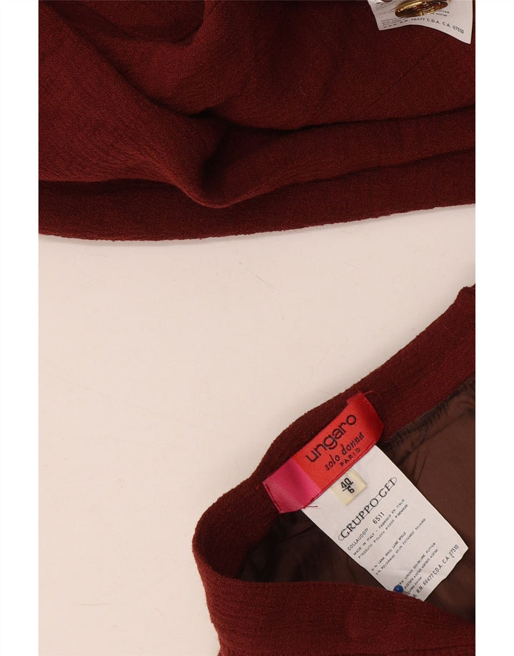 Conjunto de saia feminina Ungaro com 5 botões e 2 peças IT 40 pequeno W28 lã marrom
