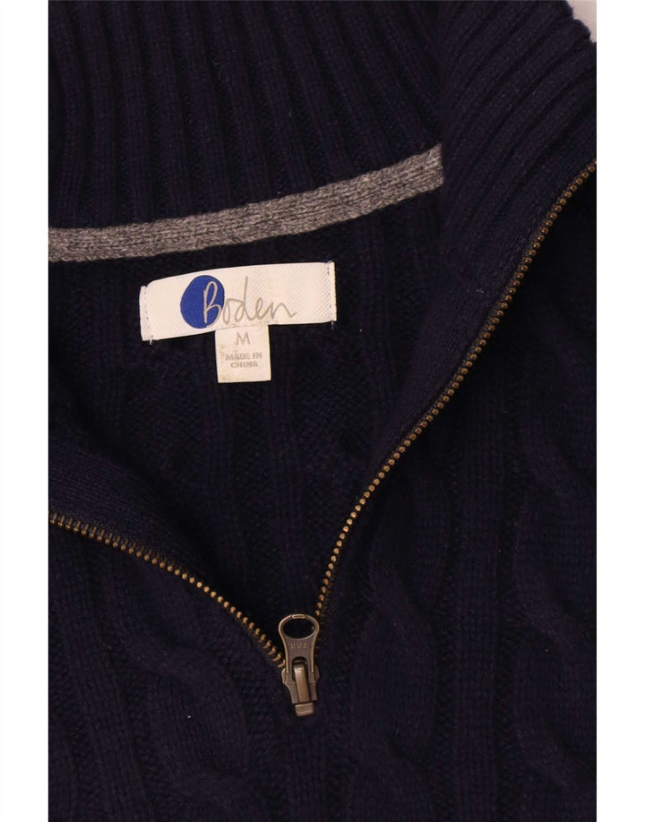 Suéter masculino Boden com zíper e gola alta de lã azul marinho médio