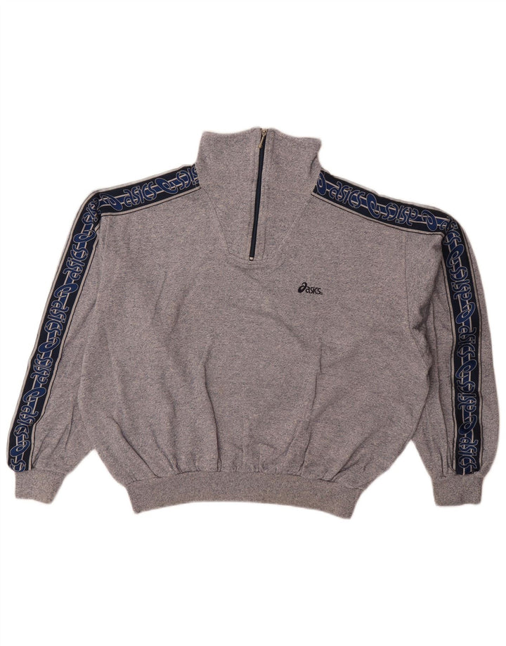 Asics feminino gráfico moletom jumper UK 16 grande cinza colorblock