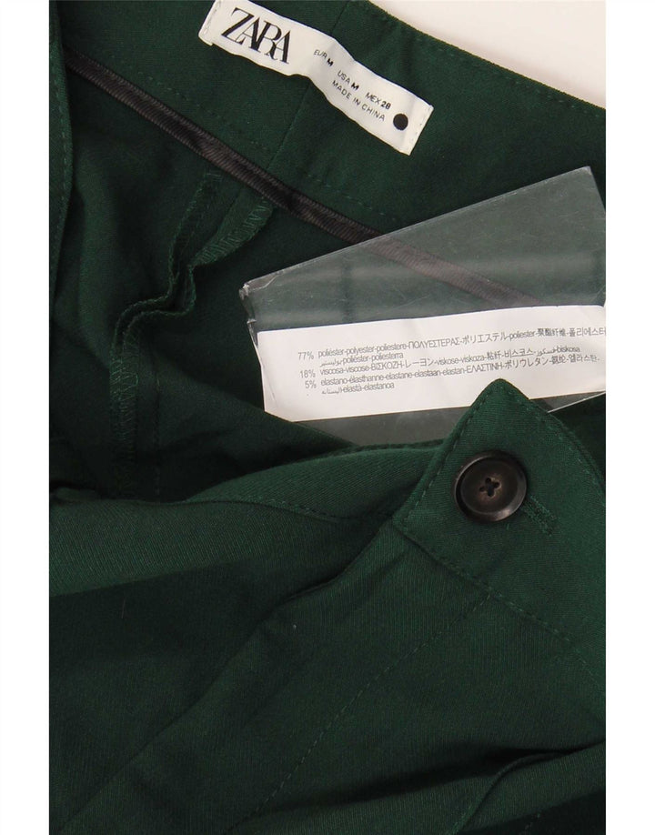 Calça feminina reta casual Zara médio W28 L32 poliéster verde