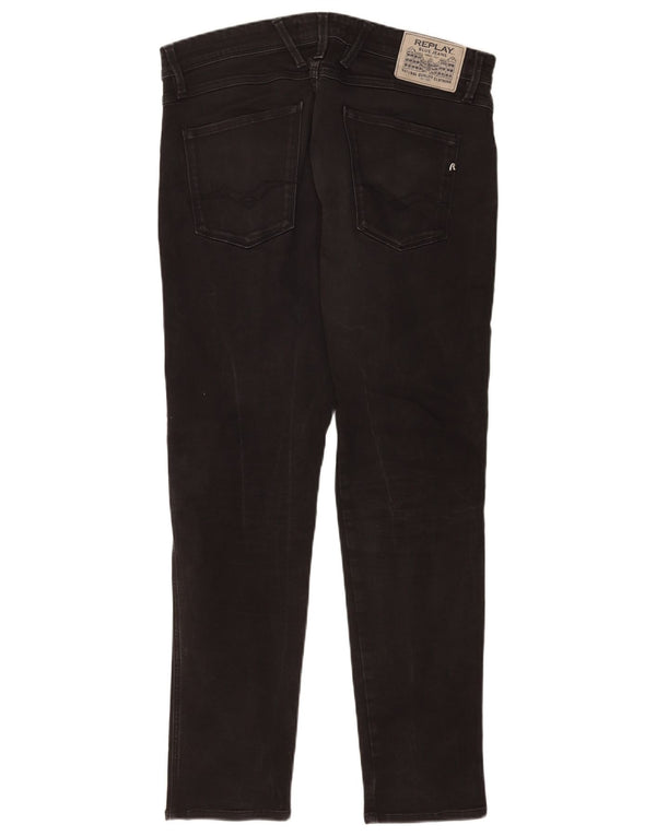 Replay Mens Anbass Slim Jeans W34 L32 Algodão Preto