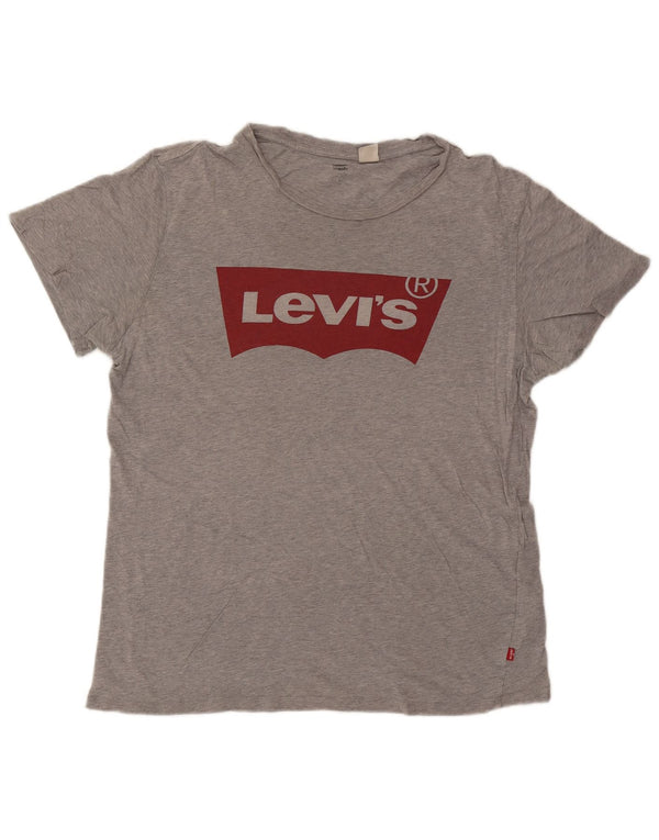 Camiseta gráfica masculina Levi's Top XL algodão manchado cinza