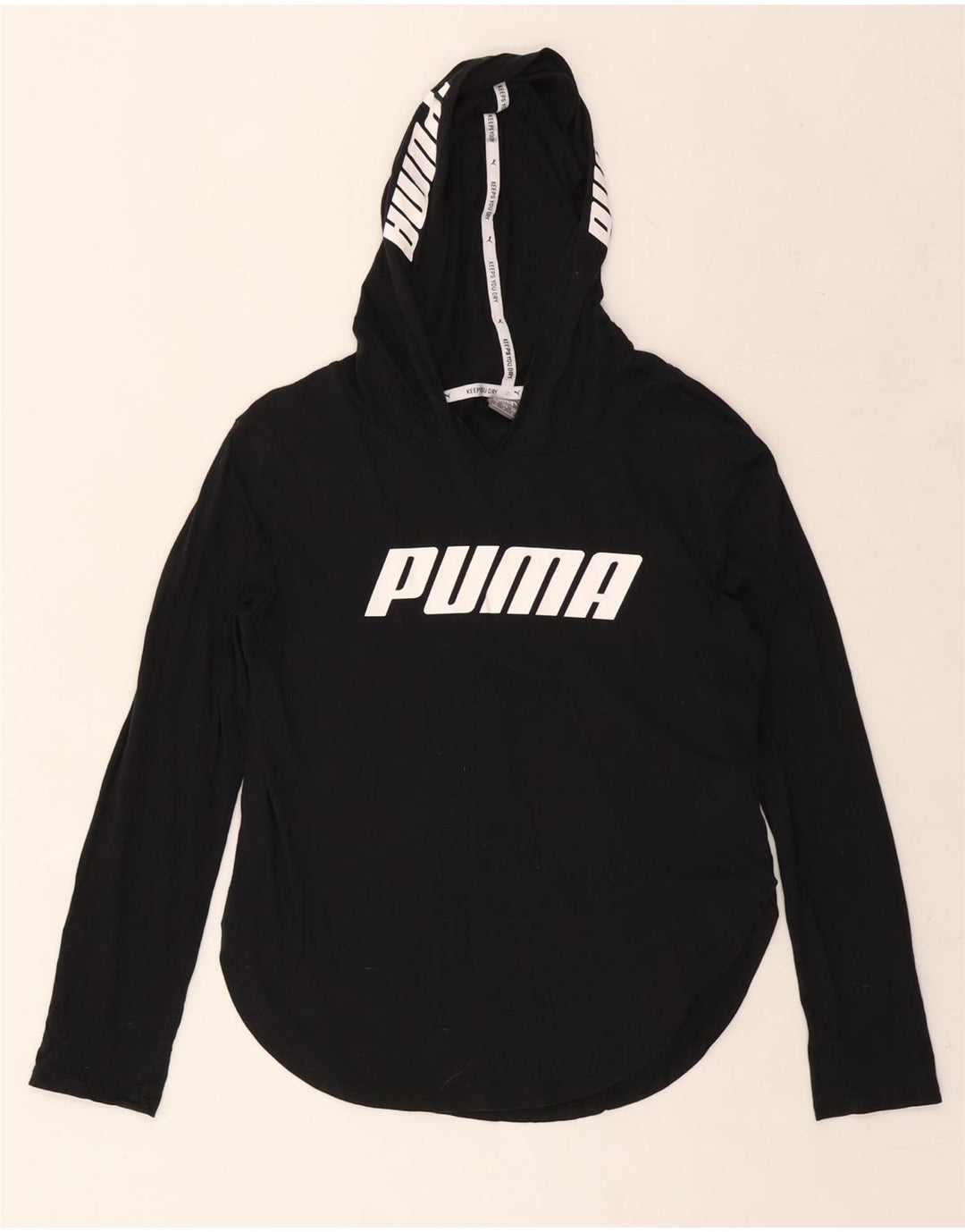 Top gráfico feminino com capuz PUMA manga comprida Reino Unido 10 pequeno algodão preto
