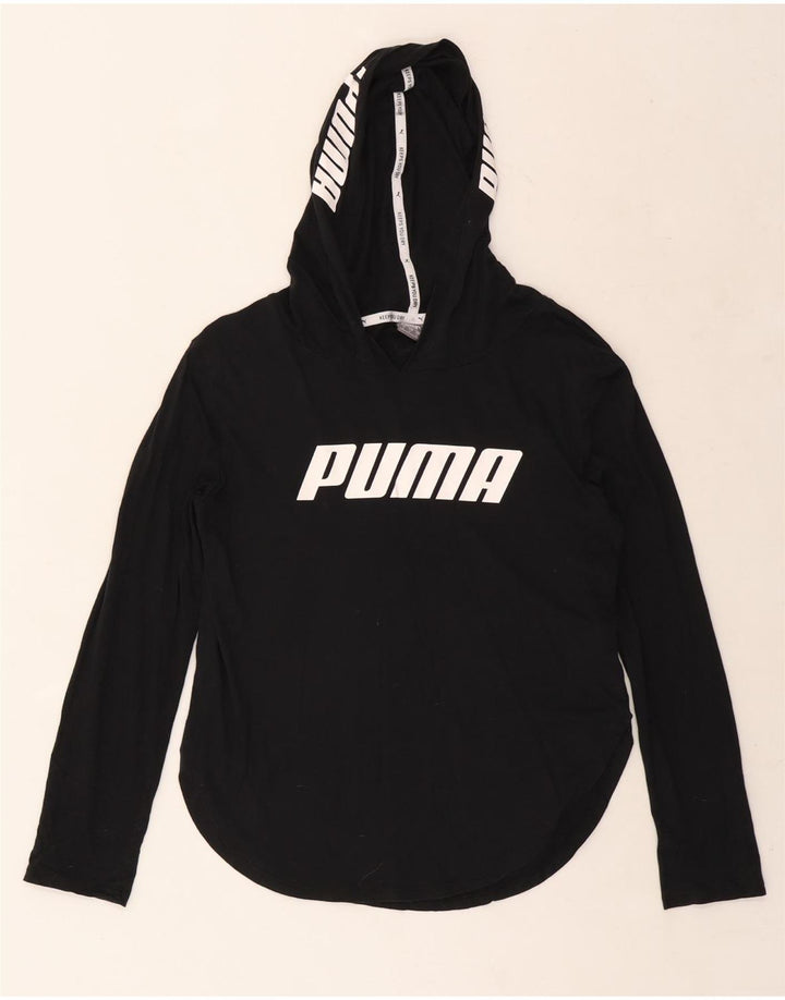 Top gráfico feminino com capuz PUMA manga comprida Reino Unido 10 pequeno algodão preto
