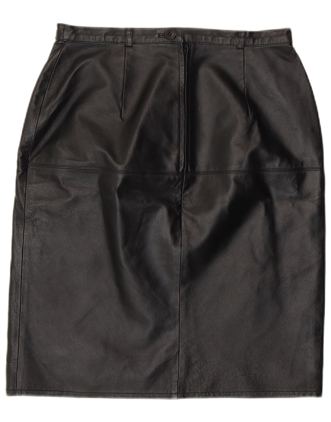 Saia lápis feminina vintage de couro Reino Unido 12 médio W28 couro preto