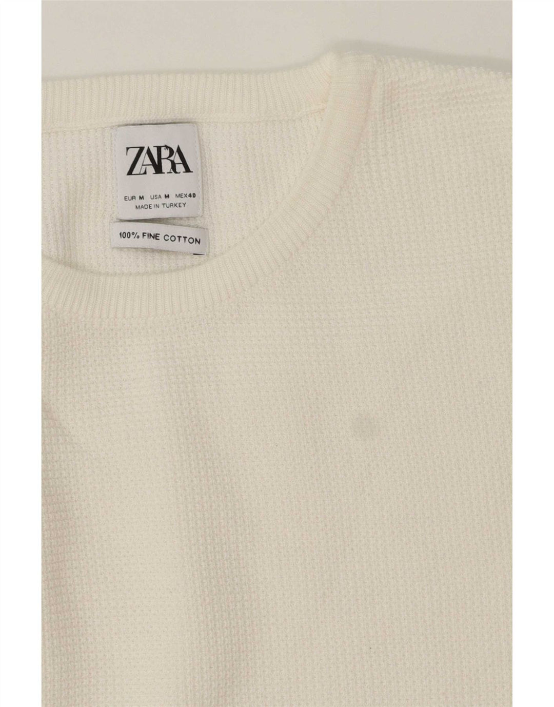 Zara Suéter masculino com gola redonda, algodão branco médio
