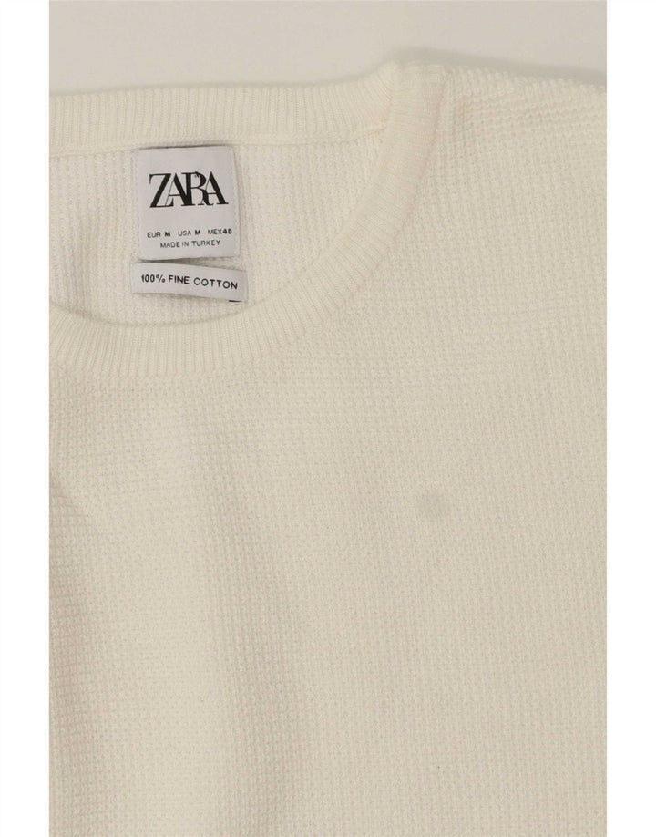 Zara Suéter masculino com gola redonda, algodão branco médio