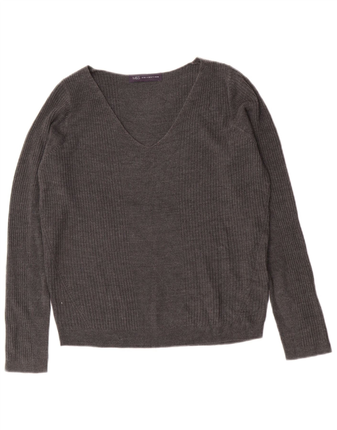 Suéter feminino Marks & Spencer com decote em V Reino Unido 8 pequeno cinza acrílico