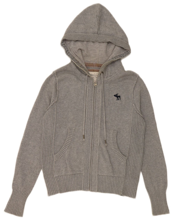 Suéter cardigã feminino com capuz Abercrombie & Fitch Reino Unido 12 cinza médio