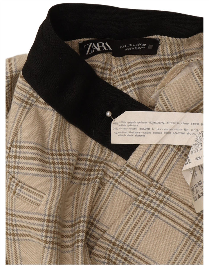 Zara Calça feminina de terno cônico grande W30 L27 poliéster xadrez bege