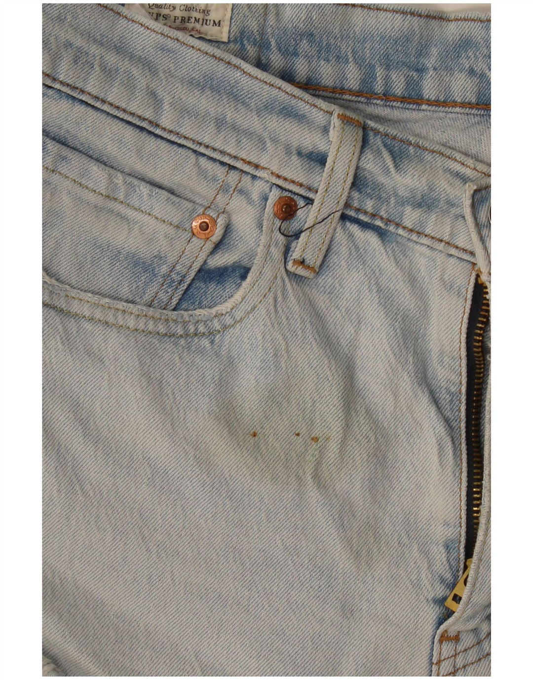 Calça jeans feminina Levi's 512 desgastada W32 grande algodão azul