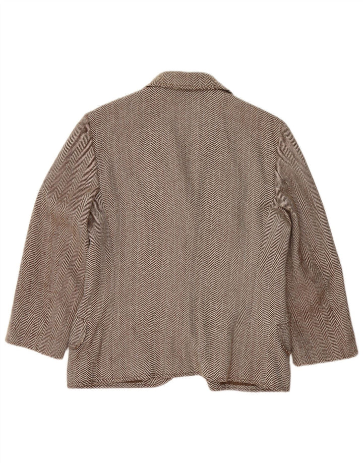 Jaqueta blazer feminina Genny com 3 botões Reino Unido 16 grande lã espinha de peixe marrom