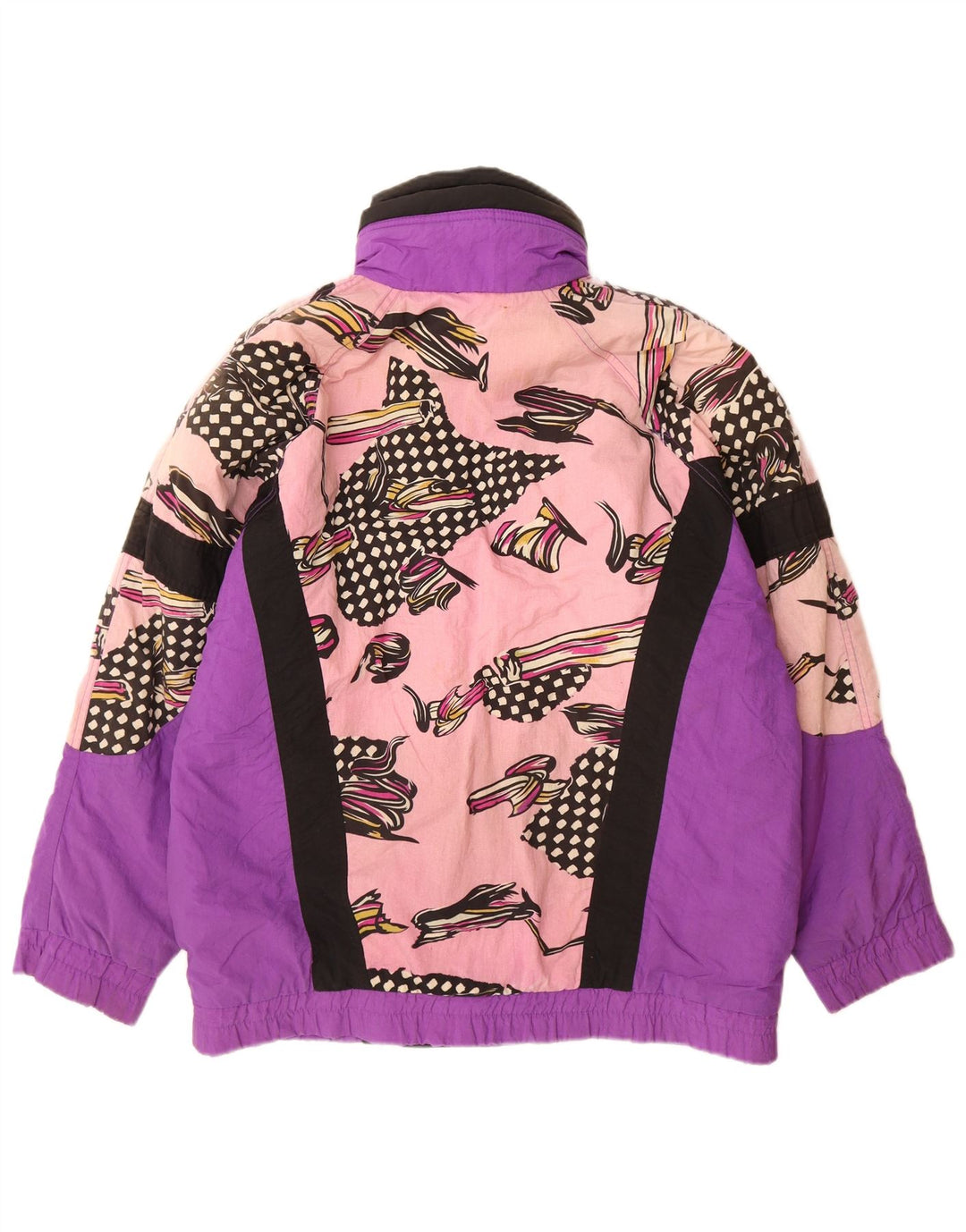 Jaqueta de esqui grande feminina Etirel UK 10 nylon geométrico roxo pequeno
