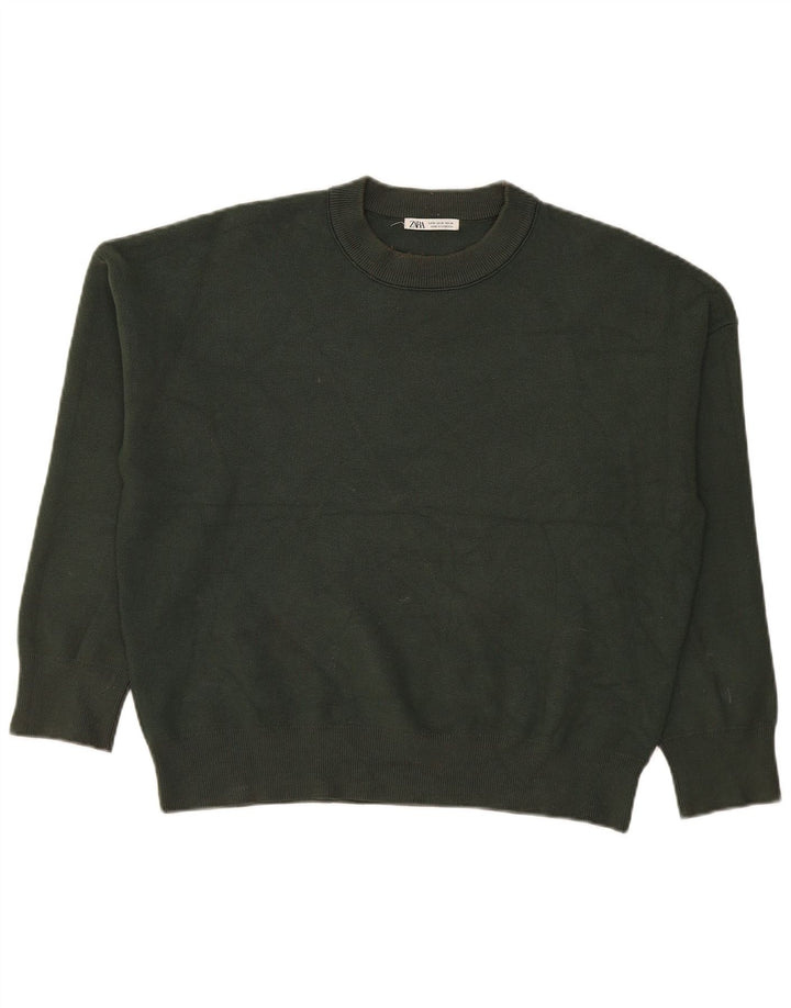 Zara Suéter masculino com gola redonda e viscose verde médio