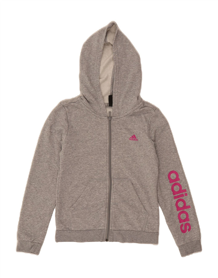 ADIDAS Girls Graphic Zip Hoodie Sweater 11-12 Years Grey Cotton Vintage Adidas and Second-Hand Adidas from Messina Hembry 