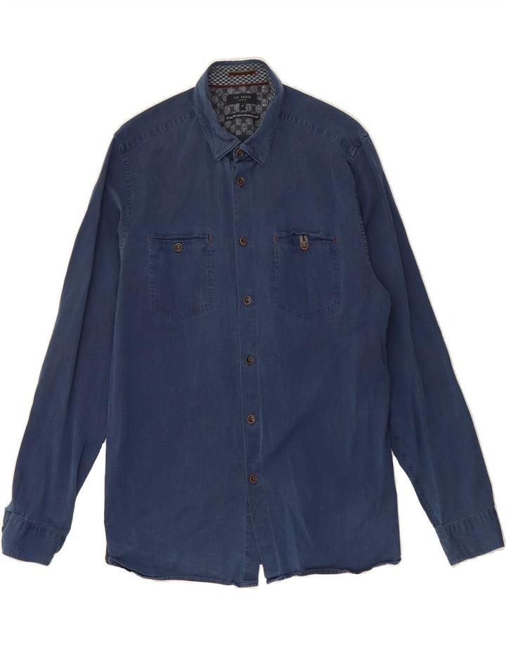TED BAKER Mens Shirt Size 4 Large Navy Blue Cotton Vintage Ted Baker and Second-Hand Ted Baker from Messina Hembry 
