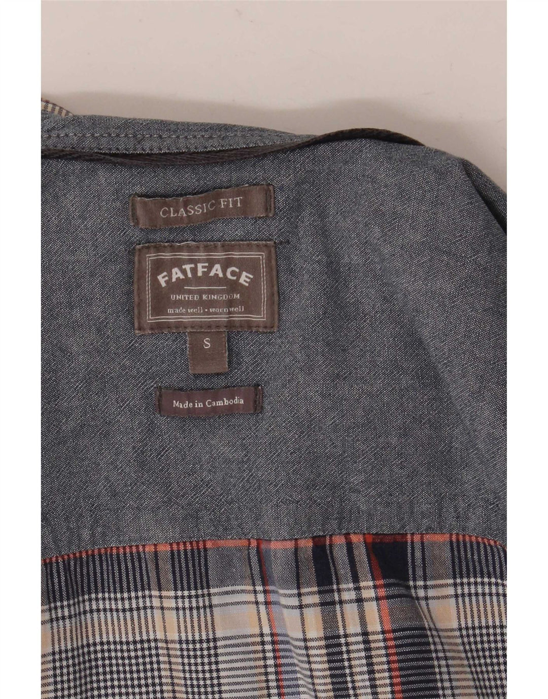 Camisa masculina de manga curta Fat Face Classic Fit pequena xadrez cinza
