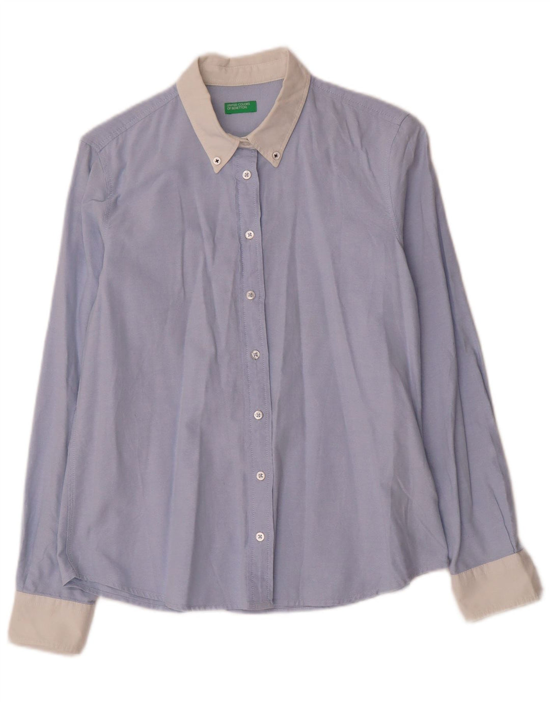Camisa feminina Benetton UK 10 pequena azul colorblock algodão