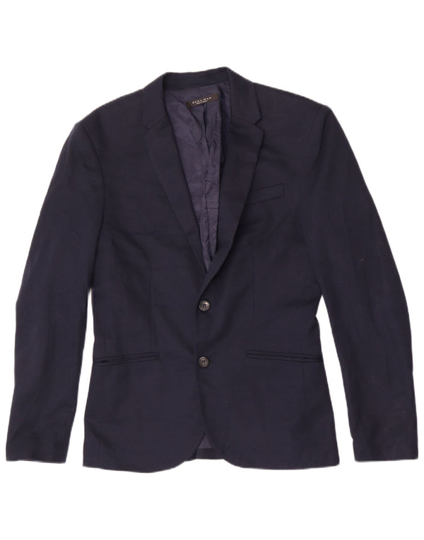 Jaqueta blazer masculina Zara com 2 botões Reino Unido 38 poliéster azul marinho médio
